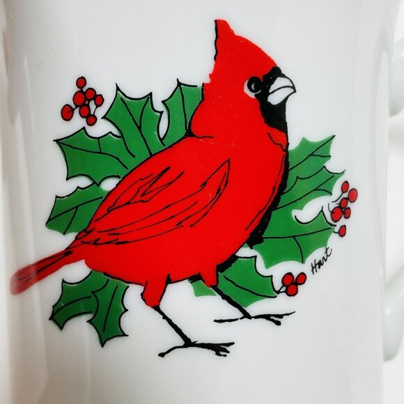 Colonial Candle Hart Christmas Mug Red Cardinal Bird Birdwatcher Japan Vintage - Picture 3 of 10